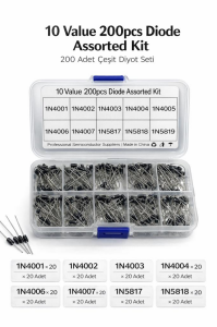 10 ÇEŞİT 200 ADET 1N4001-4002-4003-4004-4005-4006-4007-5817-4818-5819  DİYOT SET (X146)