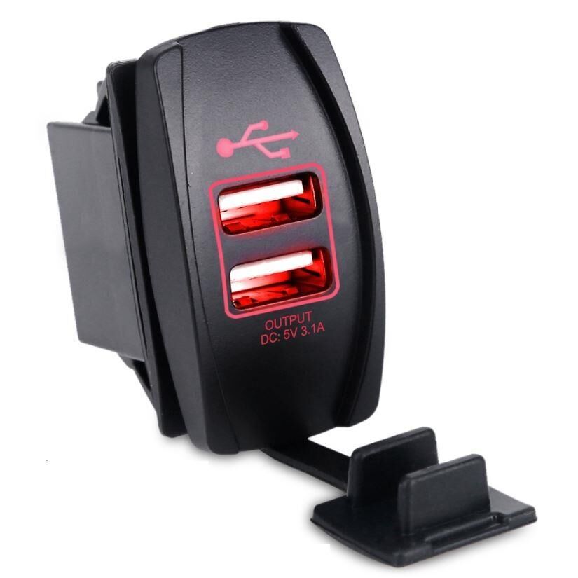 USB ŞARJ SOKET 2X5V 3AMP(12-24V) DİKDÖRTGEN  PANEL TİP IC-266C KIRMIZI