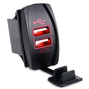 USB ŞARJ SOKET 2X5V 3AMP(12-24V) DİKDÖRTGEN  PANEL TİP IC-266C KIRMIZI