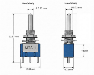 SWİTCH TOGGLE ( MOM)-OFF-( MOM ) YAYLI 3 Pin Mini  MTS-123  IC-143