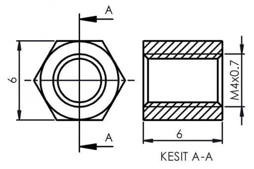 DİSTANS  METAL  AK-YP-4006  METRİK 4  6mm  DİŞİ - DİŞİ  YÜKSELTEÇ