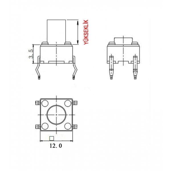 TACT BUTON  12x12 Siyah 8 mm Yuvarlak TC-12 (EA-X) IC-202