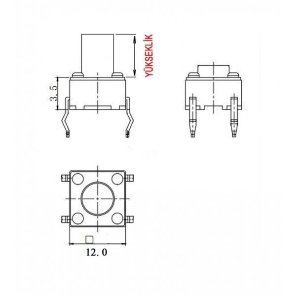 TACT BUTON  12x12 Siyah 8 mm Yuvarlak TC-12 (EA-X) IC-202