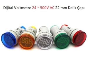 Kırmızı Dijital Voltmetre 24 ~ 500V AC 22 mm Delik Çapı AD16-22DSV