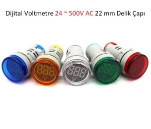 Kırmızı Dijital Voltmetre 24 ~ 500V AC 22 mm Delik Çapı AD16-22DSV