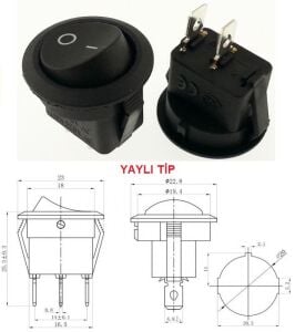 Anahtar Yuvarlak Siyah (MOM) Off Işıksız 2 Pin 6a 250v Kcd1 / Ic-133-2 ( Yaylı Tip )