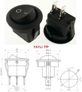 Anahtar Yuvarlak Siyah (MOM) Off Işıksız 2 Pin 6a 250v Kcd1 / Ic-133-2 ( Yaylı Tip )