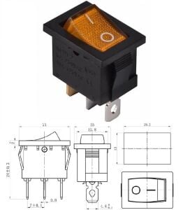 Anahtar Mini Sarı On Off Işıklı 3 Pin 6a 250v Kcd1-2-101n / Ic-118 ( Kalıcı Tip)