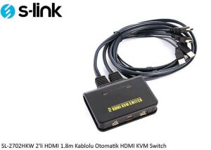 S-Link SL-2702HKW 2li HDMI 1.8m Kablolu Otomatik HDMI KVM Switch