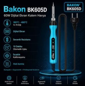 BAKON BK605D 60W Dijital Ekranlı Kalem Havya