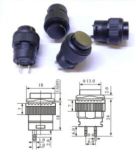 Buton Siyah Yuvarlak 16mm Ø R16-503B 2 Pim Işıksız ( Yaylı Tip )