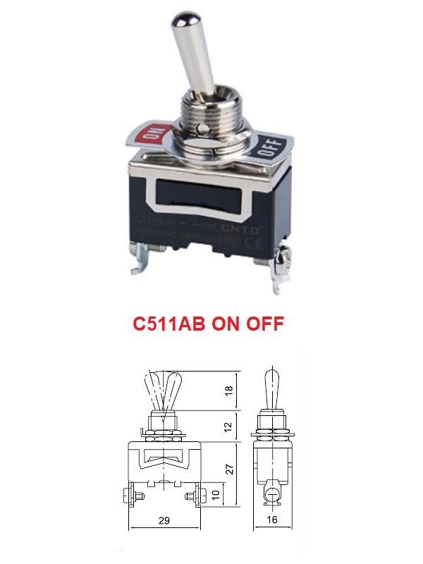 Toggle Switch On Off CNTD C511B 2 Pim Vida Bacak Anahtar 15A 220V Ac ( Kalıcı Tip )