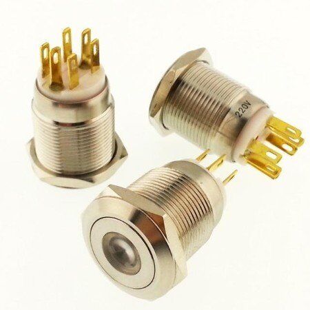 Onpow Buton Yuvarlak Metal Su Geçirmez 19mm 12V/24V Yeşil Nokta Led'li
