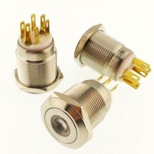 Onpow Buton Yuvarlak Metal Su Geçirmez 19mm 12V/24V Yeşil Nokta Led'li