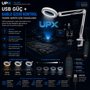 Upx 803L Masa Tipi Büyüteç 5x Usb Akrobat Hareket 12w 3 Renk Led 107mm lens( Adaptör  Dahil Değild)r