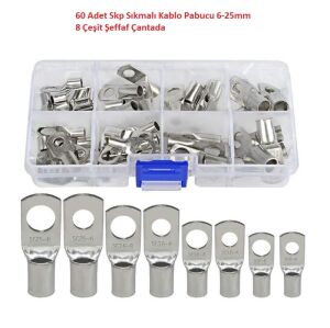 60 Adet Skp Sıkmalı Kablo Pabucu 6-25mm 8 Çeşit Şeffaf Çantada
