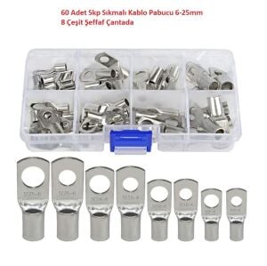 60 Adet Skp Sıkmalı Kablo Pabucu 6-25mm 8 Çeşit Şeffaf Çantada