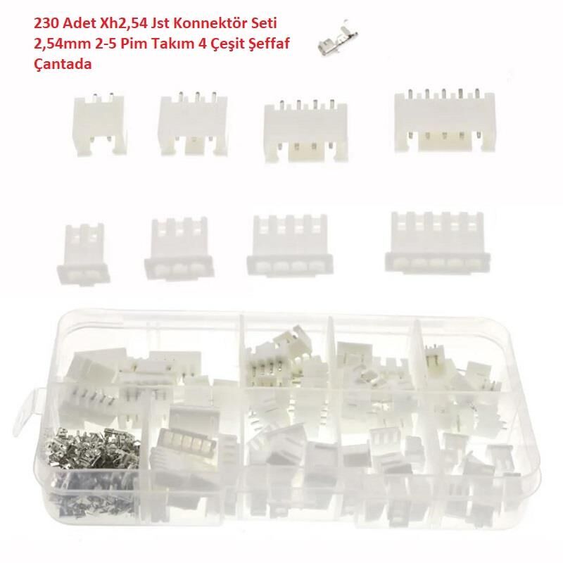230 Adet Xh2,54 Jst Konnektör Seti 2,54mm 2-5 Pim Takım 4 Çeşit Şeffaf Çantada