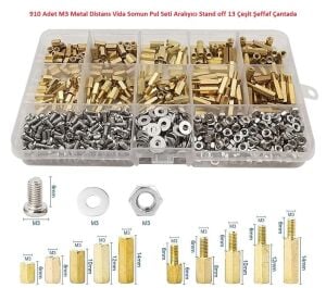 910 Adet M3 Metal Distans Vida Somun Pul Seti Aralıyıcı Stand off 13 Çeşit Şeffaf Çantada