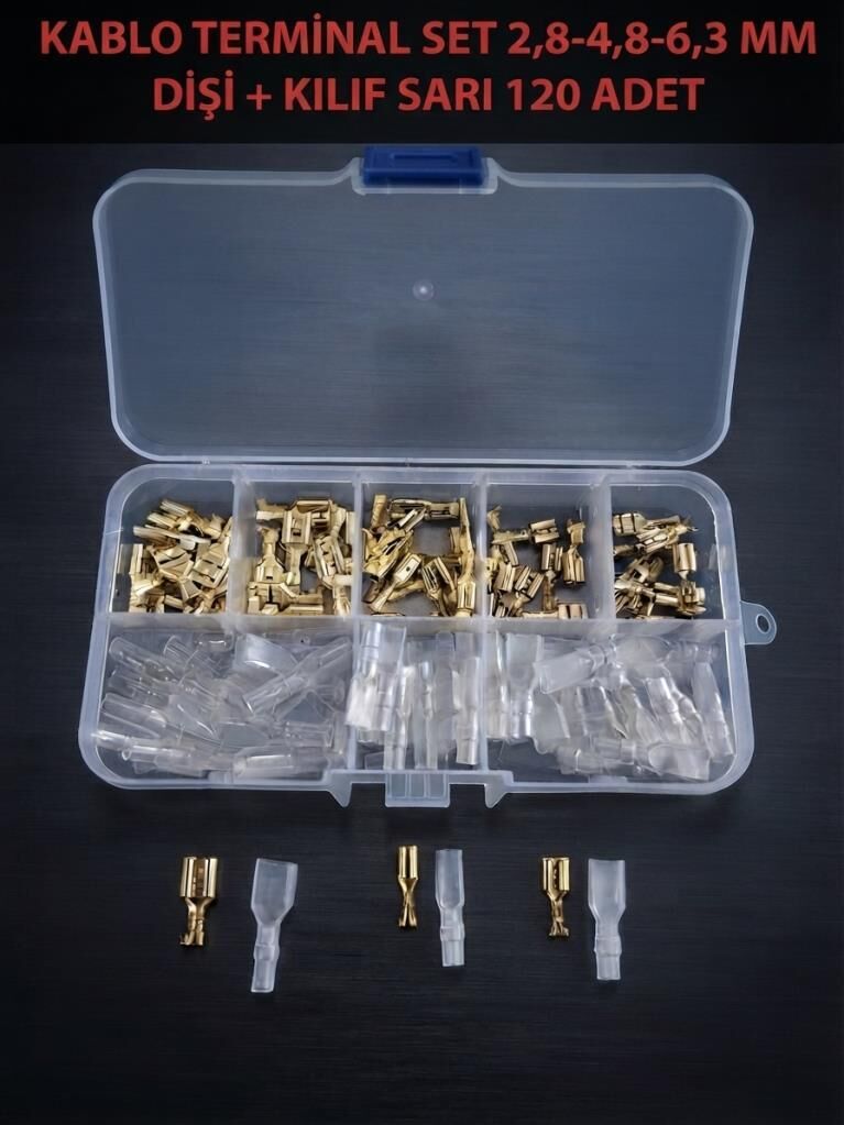 Kablo Terminal Set 2,8-4,8-6,3 mm Sarı Dişi + Kılıf 120 Adet