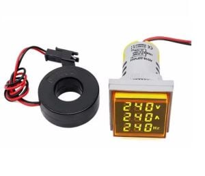Dijital Voltmetre / AC Ampermetre / Hertz metre 22mm Kare Sarı (20-500v/0-100a/0-99hz)