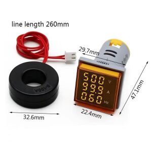 Dijital Voltmetre / AC Ampermetre / Hertz metre 22mm Kare Sarı (20-500v/0-100a/0-99hz)