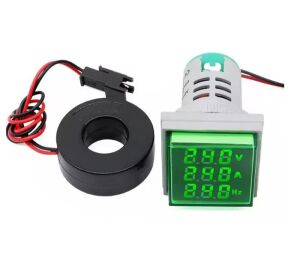Dijital Voltmetre / AC Ampermetre / Hertz metre 22mm Kare Yeşil (20-500v/0-100a/0-99hz)