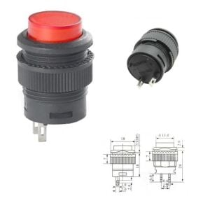 Buton Kırmızı Yuvarlak 16mm Ø R16-503B 2 Pim Işıksız ( Yaylı Tip )