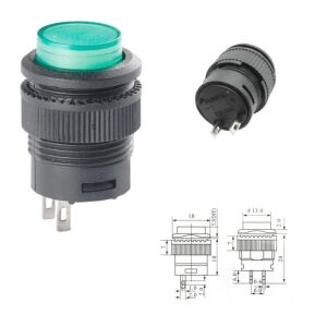 Buton Yeşil Yuvarlak 16mm Ø R16-503B 2 Pim Işıksız ( Yaylı Tip )