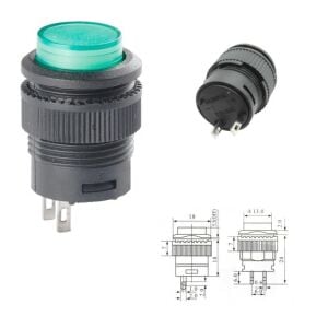 Buton Yeşil Yuvarlak 16mm Ø R16-503B 2 Pim Işıksız ( Yaylı Tip )