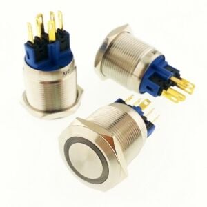 Onpow Buton Yuvarlak Metal Su Geçirmez 16mm 220V Mavi Nokta  Led'li