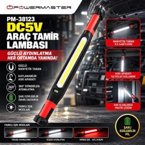 Powermaster ZJ-8905 DC 5V Şarjlı Manyetik Taban Askı Aparatı Çoklu Işık Modu Araç Tamir Lambası