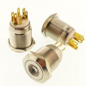Onpow Buton Yuvarlak Metal Su Geçirmez 19mm 220V Kırmızı Nokta Led'li
