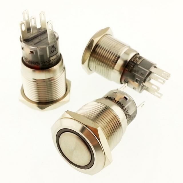 Onpow Anahtar Yuvarlak Metal Su Geçirmez  Beyaz 19 mm 12V Halka Led'li No:47