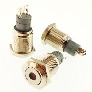 Onpow Anahtar Yuvarlak Metal Su Geçirmez Kırmızı 16mm 12V/24V Nokta Led'li No:28-Y