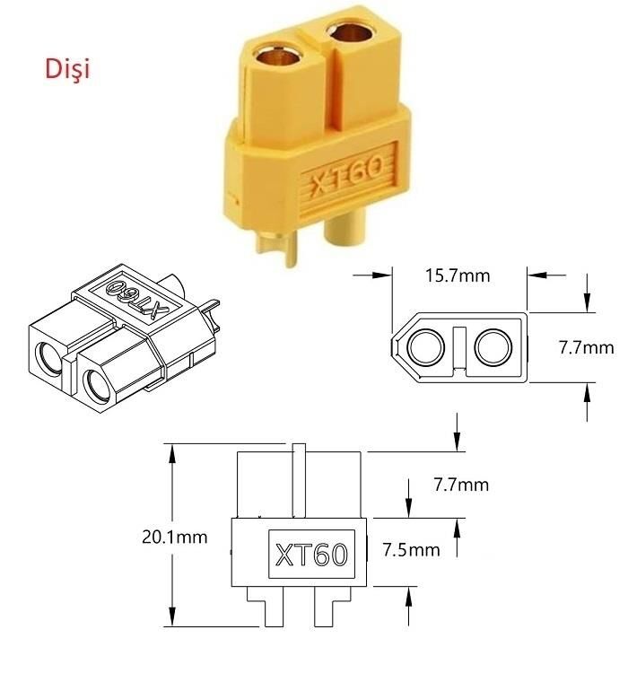 XT60 Li-Po Pil Konnektör Dişi 60 Amper