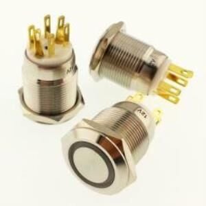 Onpow Buton Yuvarlak Metal Su Geçirmez 19mm 12V/24V Kırmızı Halka Led'li No:56