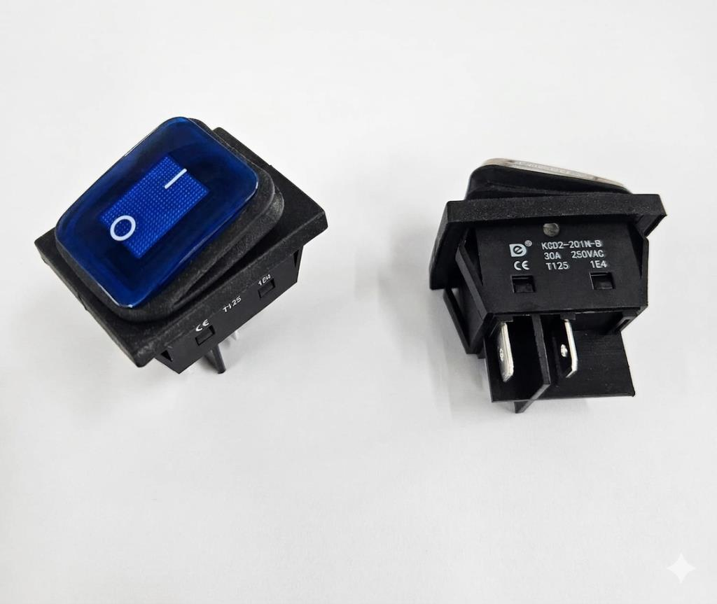 ANAHTAR BÜYÜK ON ~ OFF MAVİ   IŞIKLI 30A 220V  KCD2-201NW-BB 4 PİN