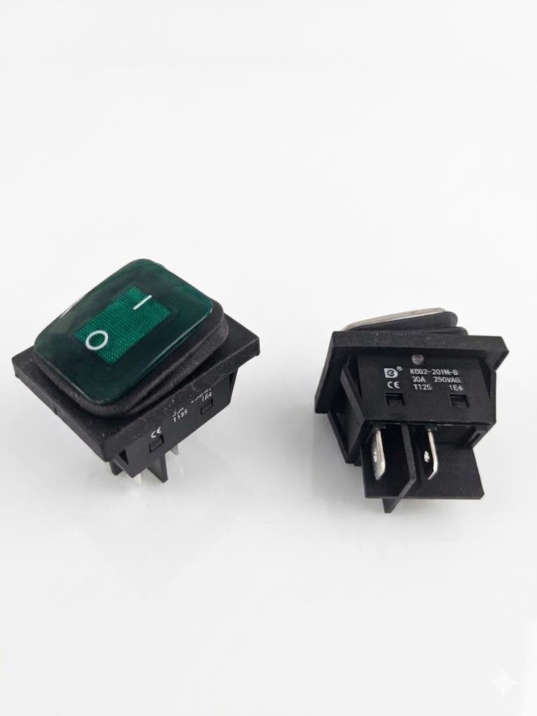 ANAHTAR BÜYÜK ON ~ OFF YEŞİL    IŞIKLI 30A 220V  KCD2-201NW-BG 4 PİN