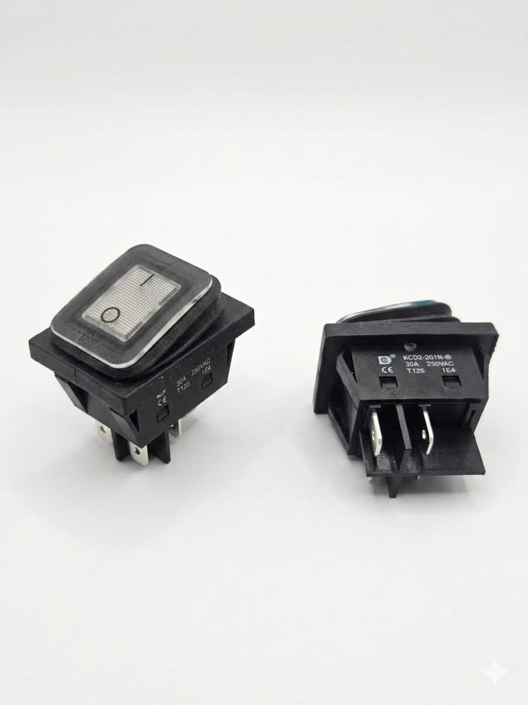 ANAHTAR BÜYÜK ON ~ OFF BEYAZ   IŞIKLI 30A 220V  KCD2-201NW-BW 4 PİN