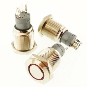 ANAHTAR YUVARLAK  Metal Su Geçirmez  KIRMIZI 16mm 12V/24V  Halka Led'li