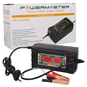 POWERMASTER SON-1206D 12V MAX 6 AMP. AKILLI HIZLI DİJİTAL GÖSTERGELİ AKÜ ŞARJ CİHAZI 150X75X60MM