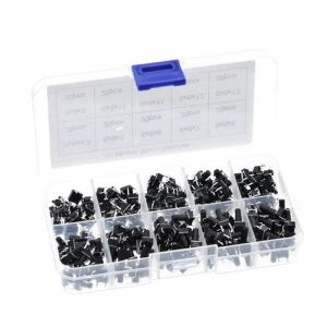 100 Parça Tact Switch Seti 6x6 Dip Kılıf 10 Farklı Boy Plastik Çantada