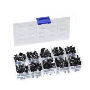 100 Parça Tact Switch Seti 6x6 Dip Kılıf 10 Farklı Boy Plastik Çantada