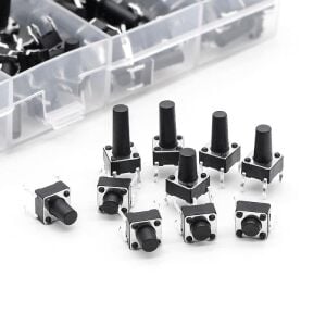 100 Parça Tact Switch Seti 6x6 Dip Kılıf 10 Farklı Boy Plastik Çantada