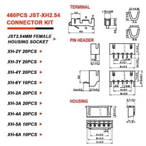 460 Adet Xh2,54 Jst Konnektör Seti 2,54mm 2-6 Pim Takım 5 Çeşit Şeffaf Çantada