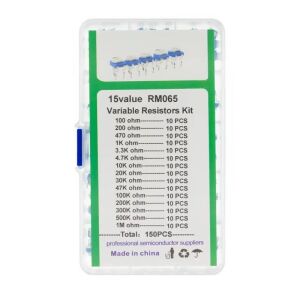 150 Adet 100R/1MR Trimpot Potansiyometre Seti Dik RM065 15 Çeşit Şeffaf Çantada