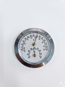 ANALOG GÜMÜŞ YUVARLAK ISI NEM ÖLÇER BİMETAL TERMOMETRE  -25+55C / %20-100 nem çap:50mm