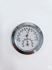ANALOG GÜMÜŞ YUVARLAK ISI NEM ÖLÇER BİMETAL TERMOMETRE  -25+55C / %20-100 nem çap:50mm