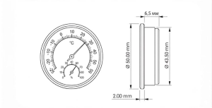 ANALOG GÜMÜŞ YUVARLAK ISI NEM ÖLÇER BİMETAL TERMOMETRE  -25+55C / %20-100 nem çap:50mm
